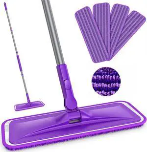 Microfiber Mops for Floor Cleaning - BPAWA Flat Floor Mop with 4 Reusable Washable Mop Pads fit for Swiffer Powermop Kitchen Wet Dry Dust Mop for Hardwood Laminate Wood Tile Ceramic Vinyl Wall Floors