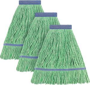 MATTHEW CLEANING Heavy Duty Mop Head Commercial Replacement for General and Floor Cleaning, Wet Industrial Blue Cotton Looped End String Head Refill (Pack of 3) Green