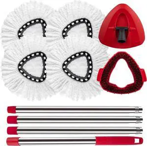Spin Mop Head Replacement Base Handle for O Ceda EasyWring 1-Tank System, 4 Mop Replace Heads, 1 Mop Handle, 1 Mop Base and 1 Mop Base Scrub Brush Combo Set