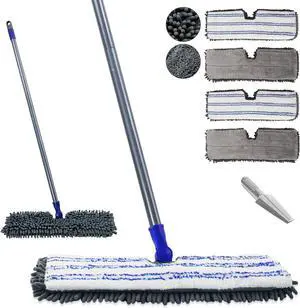 Masthome Flat Dust Mop,Microfiber Flip Mop with 4 Washable Mop Pads and 1 Cleaning Scraper,Wet Dry Mop for Hardwood Laminate Ceramic Marble Tile Floor Cleaning,Blue
