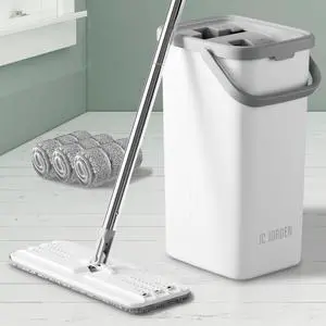 Mop and Bucket with Wringer Set, Hands Free Flat Floor Mop and Bucket, 3 Washable Microfiber Pads Included, Wet and Dry Use, Home Floor Cleaning System for All Floor Types and Windows