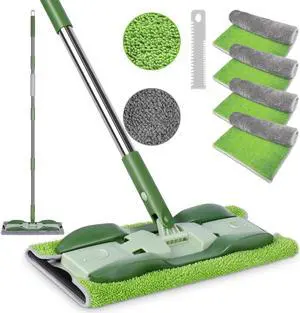 MASTERTOP Microfiber Mop - Flat Floor Mops Wet Dry Dust Mop with 4 Washable Pads & 52.4'' Stainless Steel Handle for Hardwood Laminate Tile Floor Cleaning