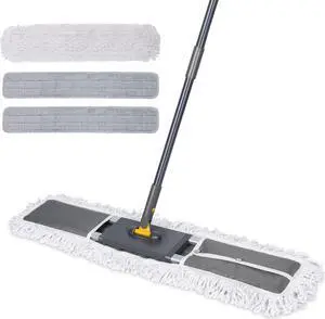 MASTERTOP Professional Industrial Dust Mop for Floor Cleaning with 3 Microfiber Mop Pads,Wet & Dry Commercial Flat Mop with Telescopic Long Aluminum Handle,Dust Broom for Hardwood,T iles,Office