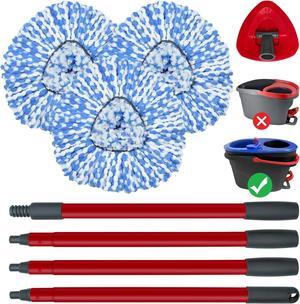 Spin Mop Replace Head, Mop Handle and Base Compatible with Ocedar RinseClean 2-Tank System, 4 Mop Replacement Head, 4-Section Sturdy Iron 30-58in Mop Handle and 1 Triangle Mop Head Cover Combo Set