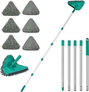 JEHONN Wall Cleaner Mop with Long Handle 82 Inches, 3-in-1 Ceiling Cleaning Tool Duster with 6 Replacement Microfiber Chenille Pads for Painted Walls, Baseboard, Window, Floor (Green)