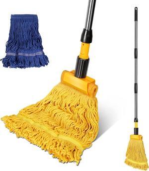 Masthome Commercial Loop-End String Wet Mop, Industrial Grade Heavy Duty Floor Mop, 55'' Stainless Steel Pole Jaw Clamp for Floor Cleaning (Total 2 Pcs String Mop Heads)