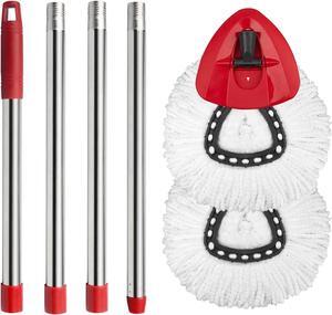 2 Spin Mop Head Replacement, 1 Base, 1 Mop Handle (30-58in) Combo Mop Set Compatible with OCedar EasyWring Microfiber Mop (White (1-Tank System))