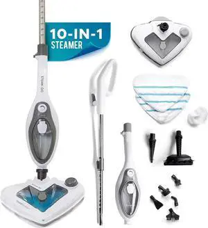 Steam and Go 10-in-1 Steam Mop - Floor Steamer with Detergent Chamber and Detachable Handle for Tile Grout, Clothes, Furniture, Hardwood, Upholstery, & Carpet, Handheld Steam Cleaner for Home Use