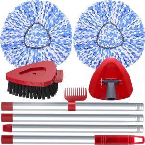 2 Pack Spin Mop Heads Replacement Compatible with O Cedar RinseClean 2 Tank, Upgraded Scrub Brush,4 Section Mop Handle and 1 Mop Base Combo Set, Microfiber Mop Replace Head Refill