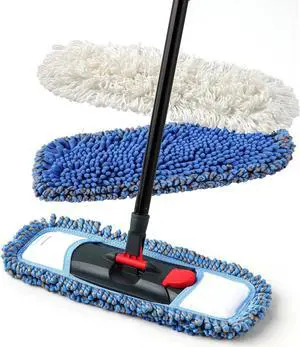 Dust Mop for Floor Cleaning Microfiber Professional Dry & Wet Flat Mops for Tile Floors with a Extra Chenille Refill Mopping Pad for Hardwood,Tile,Marble Floor