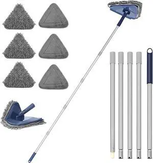 JEHONN Wall Cleaner Mop with Long Handle 82 Inches, 3-in-1 Ceiling Cleaning Tool Duster with 6 Replacement Microfiber Chenille Pads for Painted Walls, Window, Floor, Baseboard