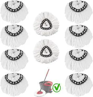10-Pack Spin Mop Replacement Heads, 100% Microfiber Spin Mop Refills Heads,360°Micro Replacement Mop Head for Easy House Cleaning Floor Mopping,White