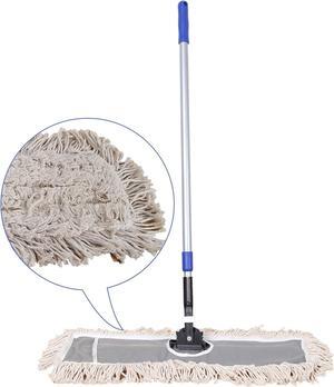 24" Industrial Cotton Floor Dust Mop with adjustable Steel Handle - Commercial Mops for Hardwood, Tiles, Laminate, Vinyl, Garage epoxy, Bamboo surface cleaning and Flooring Push Dust Broom