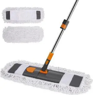 MASTERTOP Dust Mop for Floor Cleaning, Microfiber Floor Mop with 2 Washable Pads, Height Adjustable Long Handle, Dry and Wet Flat Mop for Hardwood, Laminate, Tile, Marble Floor