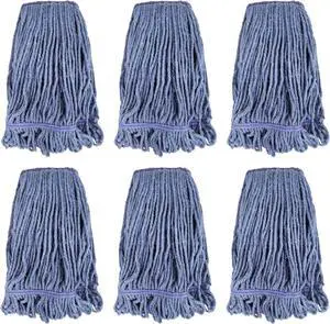 Commercial Heavy Duty Mop Heads Replacement for Rubbermaid: 6 Packs Industrial Wet Mop Head for Floor Cleaning - Commercial Products Looped End String Head Refills