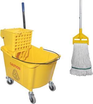 Commercial Mop Bucket with Side Press Wringer on Wheels, Including One Commercial Mop, 35 Quart, Yellow