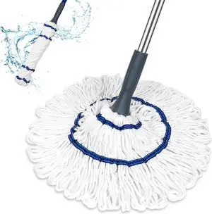 Self-Wringing Twist Mop Cotton Rotating Dry & Wet Mops with Long Handled for Floor Cleaning Kitchen Bathroom Hardwood Vinyl Tile Laminate Household Office