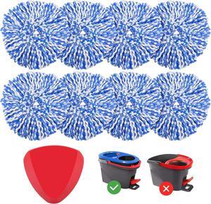 8 Pack RinseClean Spin Mop Replacement Head Refills with 1 Rotating Mop Base Compatible with RinseClean 2 Tank System, Blue Microfiber Mop Refills for Floor Cleaning