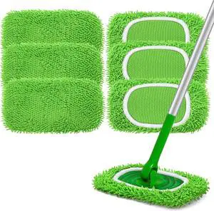 Reusable Wet Pads Refill for Swiffer Sweeper Mop - Dry Sweeping Cloths & Wet Mopping Cloths for Household Cleaning - Washable Microfiber Pads for Mopping Floors - 6 Pack (Mop is not Included)