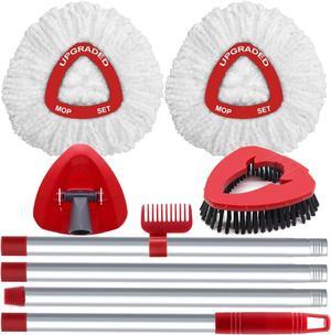 Spin Mop Replace Head Compatible with Ocedar EasyWring 1 Tank, Upgraded Scrub Brush Mop Replacement Head, 2 Microfiber Mop Refills, 1 Mop Handle, 1 Mop Base and 1 Mop Base Cleaning Brush Combo Set