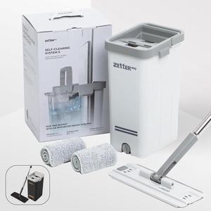 Size S Compact Flat Mop and Bucket System with Wringer Set for Home, Hands Free, Dual Chamber Mop Bucket, Tile Laminate Hardwood Floor, Rotating Mop, Cleaning Tools for Home (White)