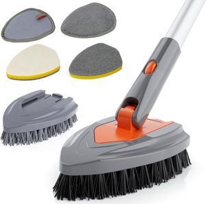eazer 4-in-1 Long-Handled Tub Scrubber-Versatile Bathroom Cleaning Brush with Shower Scrubber-Ideal Shower Cleaner Brush for Efficient Cleaning-Long Handle Scrub Brush for Shower, Tub, and Bathroom