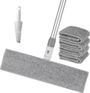 15" Microfiber Mops for Floor Cleaning, Floor Mops with 4 Washable Pads & Stainless Steel Long Handle, Professional Home Commercial Wood Floor Mop for Tiles Vinyl Wood Hardwood