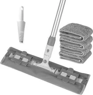 15.7" Microfiber Mops for Floor Cleaning, Floor Mops with 4 Washable Pads & Stainless Steel Long Handle, Professional Home Commercial Mop for Tiles Vinyl Wood Hardwood