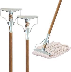 59" Mop Spring Commercial Mop Handle Pack of 2 Industrial Mop Steelhead with Wooden Handle Wet Mops for Floor Cleaning Heavy Duty