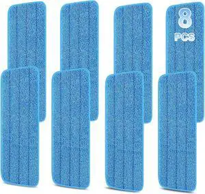 Set of 8 Microfiber Spray Mop Replacement Heads for Wet/Dry Mops Reusable Replacement Refills Fits for Floor Care System (Blue)