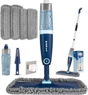 DARIS Spray Mop for Floor Cleaning Microfiber Mop for Wet and Dry Use with 52.3in Long Pole, 20 FL.OZ. Large Capacity, 4 Reuseable Pads for Wall, Hardwood, Vinyl, Laminate, Ceramic, Tile Cleaning Tool