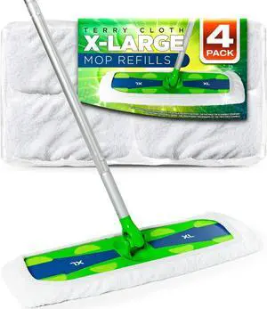 VanDuck Extra Large Cotton Mop Pads Compatible with Swiffer XL Mop - X-Large Wet and Dry Pads Refill, 4-Pack (Handle is Not Included)