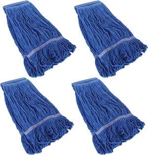 4Pcs Commercial String Mop Head, Loop-End Mop Head Replacement, Heavy Duty Mop Head Refills, 6 Inch Headband, Cotton Looped End Wet Cleaning Mop Refill for Home, Industrial and Commercial Use (Blue)
