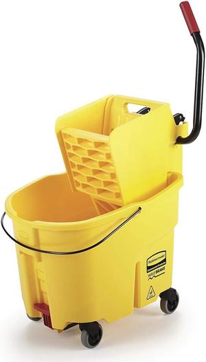 Rubbermaid Commercial 35Qt WaveBrake 2.0 Side-Press Mopping Bucket and Wringer with Foot Pedal Drain, Yellow, (2031764)