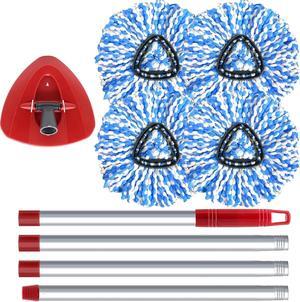 Spin Mop Replace Head, Base, Handle Compatible with O Cedar RinseClean Microfiber Spin Mop, 4 Microfiber Mop Refills, 1 Triangle Mop Base and 30-58in Mop Handle (Blue 2 Tank System)