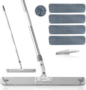 Microfiber Mops for Floor Cleaning, 24 Inch Baseboard Cleaner Mop Tool, Flat Floor Mop for Laminate Wooden Hard Floor Vinyl Tile, Bathroom Kitchen Mop with 4 Washable Reusable Microfiber Pads