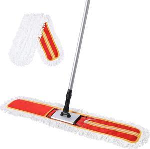 36" Commercial Dust Mops with 59" Extendable Long Handle, Heavy Duty Wet and Dry Mop for Marble Tile Hardwood Floor Cleaning, Fit for Hotel Hospital School Gym,Red