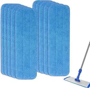 10 Packs Replacement Microfiber Cleaning Pads Spray Mop Heads Flat Mop Pads for Any Microfiber Flat Mop System 18 inch Reusable and Washable Blue