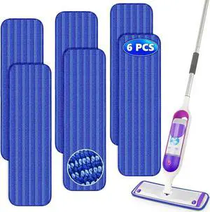 Reusable Mop Pads Compatible with Swiffer PowerMop, Microfiber Mop Pads Refills Mop Heads Replacement for Swiffer Mop Spray Mop Floor Mop, Washable Reusable Floor Mopping Refills, 6 Pack
