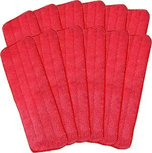 Microfiber Mop Pads, 18.5 x 6.3 Inch Reusable and Washable Spray Mop Pads, Wet and Dry Household Mop Pad Replacement, Set of 12(Red)