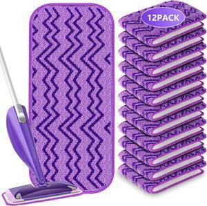 12 Reusable Mop Pads Compatible with Swiffer Wet Jet Mops, Microfiber Wet Jet Pads Refills Washable Dry Wet Mopping Cloths for Swiffer WetJet 12" Mop All Purpose Hardwood Floor Cleaning, Purple