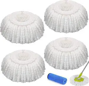Microfiber Spin Mop Replacement Head,Round Shape Standard Size Spin mop Refills for Hurri-can and Other Standard Size Spin Mop Systems,4-pack,White