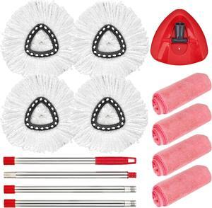 Matthew Spin Mop Replace Head Kit,Base,Handle Compatible with EasyWring Microfiber Spin Mop,4 Mop Refills Replacement Heads,30-58in Mop Handle and 1 Mop Base Combo Set White (1-Tank System)