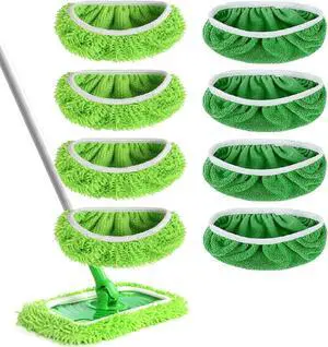 8PCS Reusable Microfiber Mop Pads Washable Wet Pads Compatible with Swiffer Sweeper Refills Pads for Wet & Dry Sweeping Cloths Mop Head Replacement for Household Cleaning
