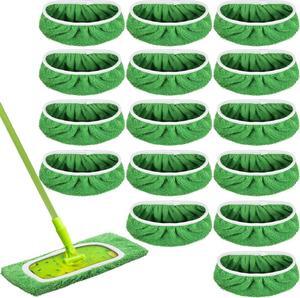 Nuogo 16 Packs Reusable Wet Mop Pads Refills Compatible with Swiffer Sweeper Mops Household Cleaning Tools Washable Mop Pads for Wet & Dry Use (Mop is Not Included)(Green)