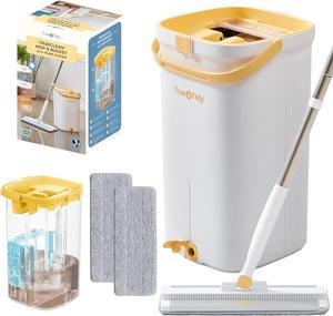 Mop and Bucket Set with Pump System for Home, Hands Free Self Cleaning with 3 Compartments to Separate Clean from Dirty Water, with 2 Machine Washable Microfiber Mop Pads