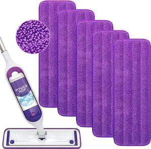 Reusable Power Mop Refill Pads Compatible with Swiffer PowerMop Mop - Power Mop Pads Refill - Washable Microfiber Pads for Multi-Surface Floor Cleaning, 5 Pack