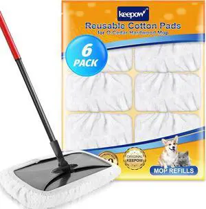 KEEPOW Reusable Mop Pads Compatible with O Cedar Hardwood Floor'N More Microfiber Mop, Mop Refill Heads Replacements for Wet and Dry Use, 15x8 Inch, 6 Pack