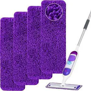 Aifacay Reusable Mop Pads for Swiffer Power Mop, 4 Pack Mop Refill Pads for Swiffer PowerMop Refills Multi-Surface Mop Pads 15" Microfiber Spray Floor Mop Replacement Pads Washable-Purple