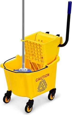 Nightcore Commercial Mop Bucket, All-in-one Tandem Floor Cleaning Wavebrake, Side Press Cleaning Wringer Portable Trolley On Wheels, Ideal for Household, Commercial,Restaurant,26 Quart Capacity